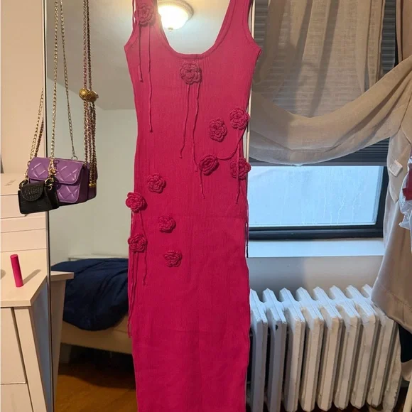 Fuchsia Sleeveless Floral Knit Dress - Women - Picture 6 of 6